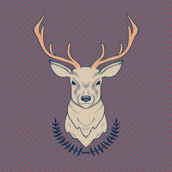 Vecteur dessiné à la main illustration colorée de cerf et laurier — Image vectorielle