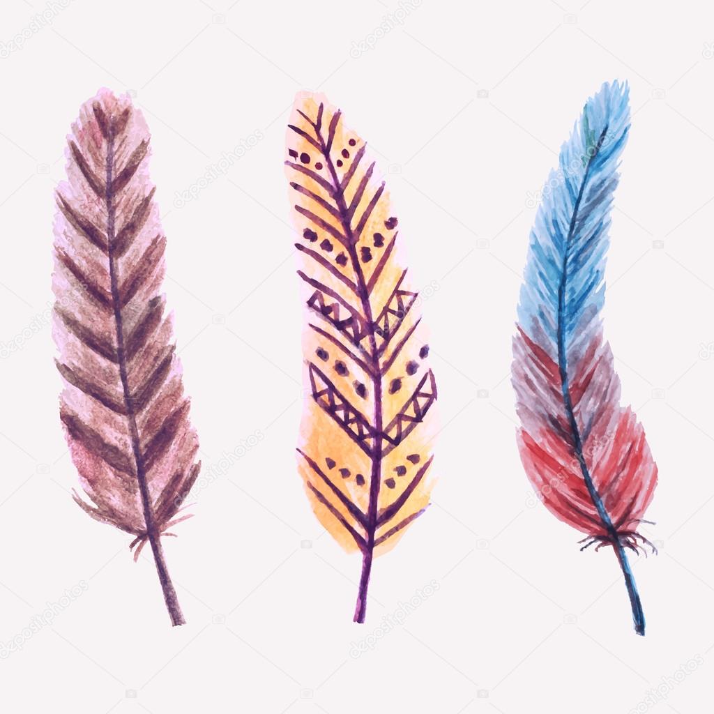 Vector set of watercolor feathers