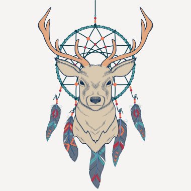 geyik ve dream catcher ile vektör çizim