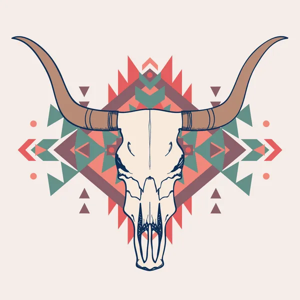 Ilustración vectorial de cráneo de toro con ornamento étnico — Archivo Imágenes Vectoriales