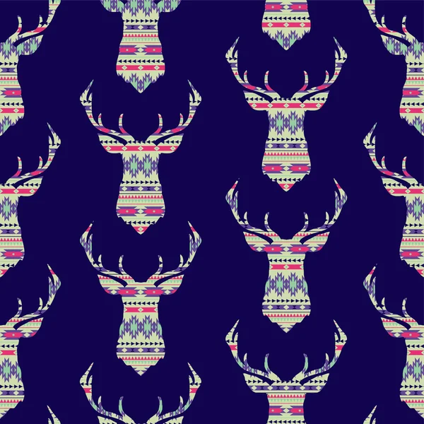 Vector seamless colorful decorative ethnic pattern with deer — Stock Vector