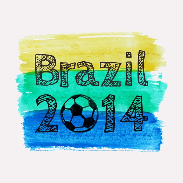 Ilustração vetorial com bola aquarela dedicada ao campeonato de futebol Brasil 2014 — Vetor de Stock