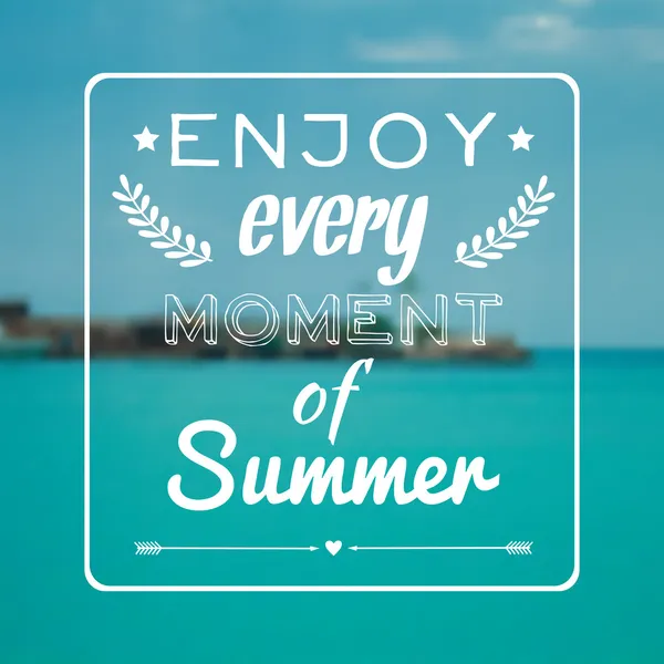 Vector blurred summer landscape background with motivational phrase "Enjoy every moment of summer" — Stock Vector
