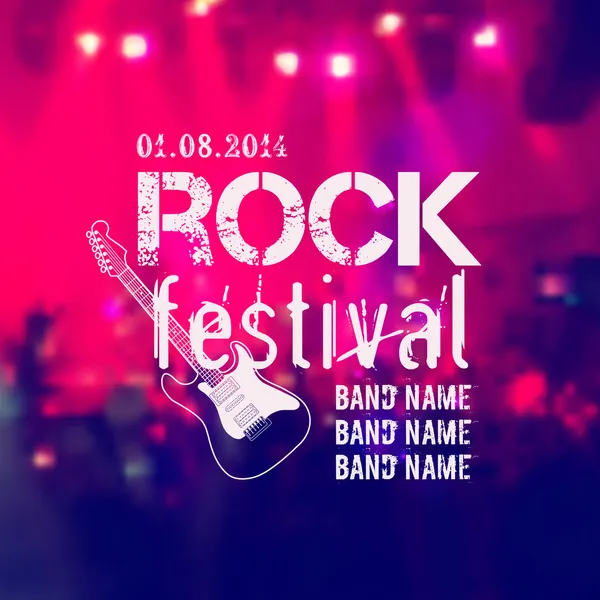 Vettore sfondo sfocato con fase di roccia e folla. modello di struttura festival rock con chitarra e posto per testo. 图库插图