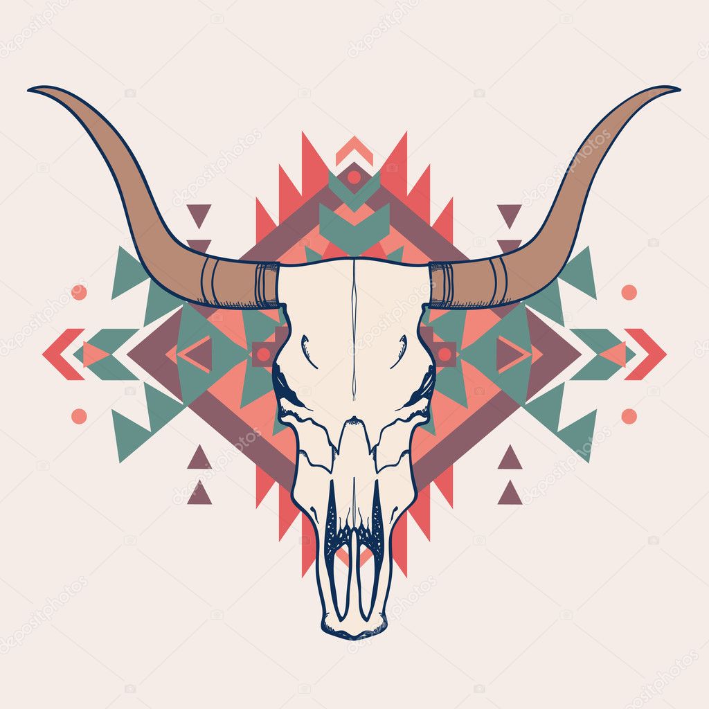 vector illustration of bull skull with ethnic ornament vector illustration of bull skull with ethnic ornament