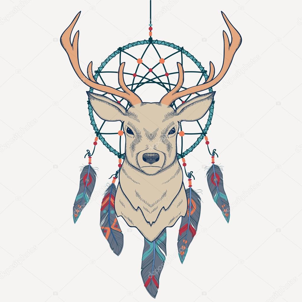 Vector illustration with deer and dream catcher