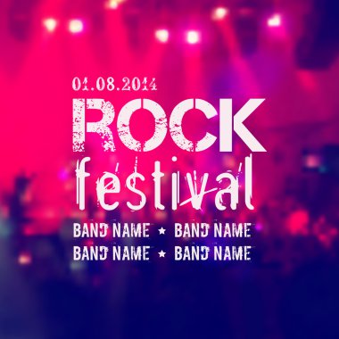 vektör rock sahne ve kalabalık ile arka plan bulanık. Rock Festivali tasarım şablonu ile metin için yer.