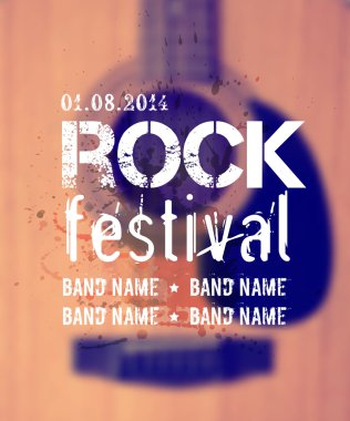 arka plan bulanık akustik gitar ile vektör. Rock Festivali tasarım şablonu ile suluboya sıçramak ve metin için yer.