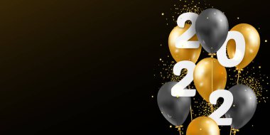 Vektör Illustration 2022 3D gerçekçi balonları ve 2022 rakamlarıyla mutlu yıllar. Tipografi baskısı posteri, tatil dekorasyonu geçmişi, sezonluk broşür, davetiye, mutlu noeller kartı.