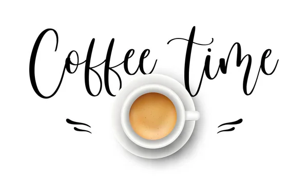 Vetor Escrito Mão Escova Lettering Coffee Time Com Caneca Café — Vetor de Stock