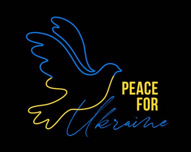 Mavi ve Sarı Uçan Kuş 'un temsili, siyah arka planda izole edilmiş Ukrayna için Barış sembolü olarak gösterildi. Savaşı Durdur kavramı. 