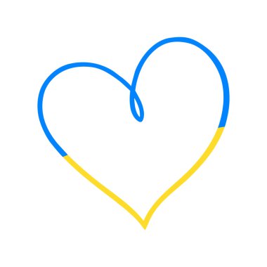 Beyaz arka planda izole edilmiş Ukrayna bayrağının aşk dolu kalp şeklindeki temsili. Mavi ve Sarı