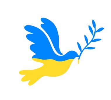 Ukrayna 'da beyaz arka planda izole edilmiş barışın sembolü olarak Mavi ve Sarı Uçan Kuş' un vektör çizimi. Savaşı Durdur kavramı. 