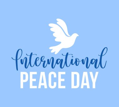Barış sembolü olarak uçan güvercinin vektör çizimi. Uluslararası Barış Günü el yazısı.