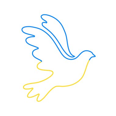 Ukrayna 'da beyaz arka planda izole edilmiş barışın sembolü olarak Mavi ve Sarı Uçan Kuş' un vektör çizimi. Savaşı Durdur kavramı. 