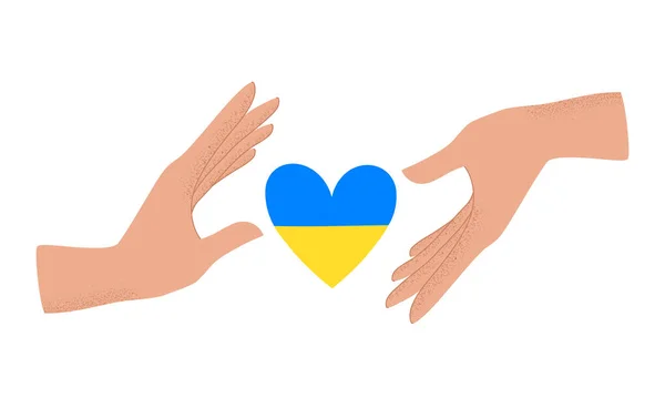 Ukrayna Nın Mavi Sarı Kalp Şeklinde Bayrağını Tutan Insan Elinin — Stok Vektör