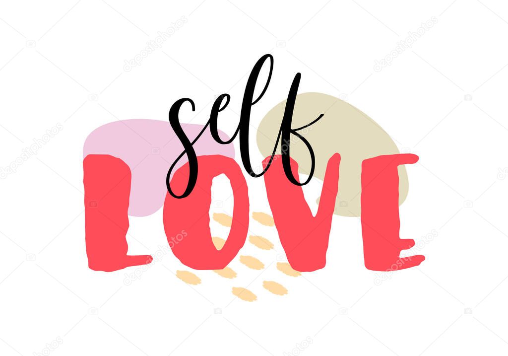 Vector illustration of Self-Love lettering quote. Self Love and body positive trendy concept. Modern calligraphy text design print for fashion, t shirt, label, badge, sticker, card, banner