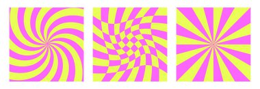 Vector modası geçmiş komik soyut 60 'lar, 70' ler hippi kartları pop sanat çizgi romanları tarzında. El ilanı, resim baskısı, poster, kağıt, tekstil, kapak, masal için arka plan, spiral ve kıvrımlar