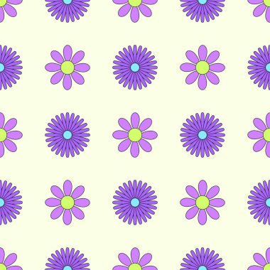 Baskı, kağıt, tekstil, kapak, kumaş, iç dekorasyon için basit geometrik grafik hippi çiçekleriyle vektörsüz desen