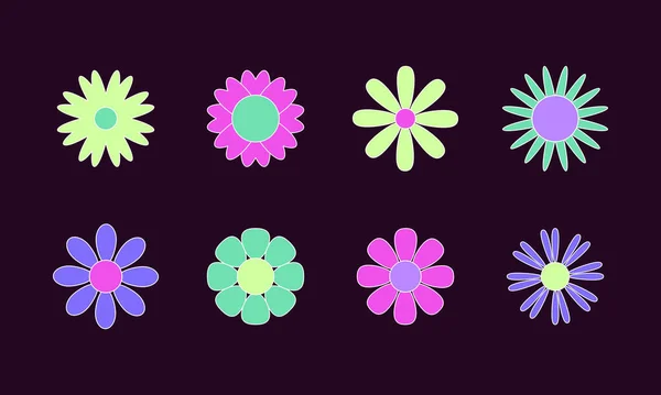 Vektor Set Einfacher Hippie Stil Boho Blumen Symbole Symbole Abstrakte — Stockvektor