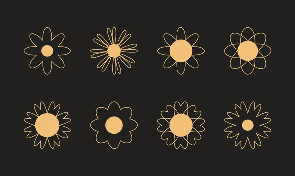 Conjunto Vectorial Iconos Flores Boho Estilo Lineal Simple Símbolos Plantillas — Archivo Imágenes Vectoriales