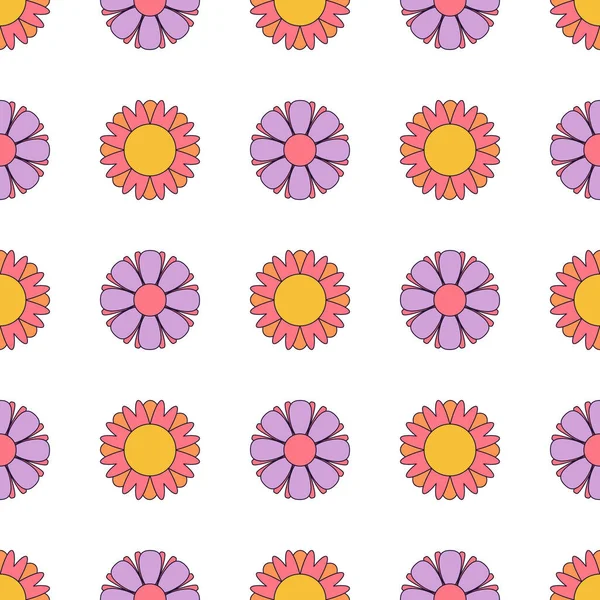 Vektorový Bezešvý Vzor Jednoduchými Geometrickými Grafickými Hippie Květy Pro Potisk — Stockový vektor