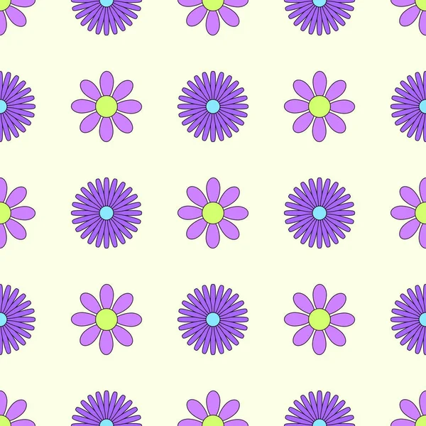 Patrón Sin Costura Vectorial Con Flores Hippie Gráficas Geométricas Simples — Vector de stock