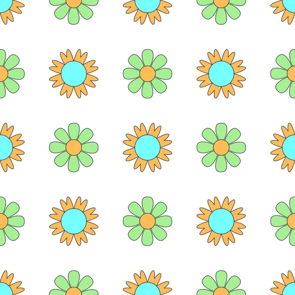 Patrón Sin Costura Vectorial Con Flores Hippie Gráficas Geométricas Simples — Vector de stock