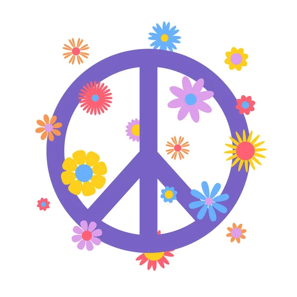 Vector Trendy Abstract Retro 60S 70S Hippie Illustration Flowers Peace — Stock Vector