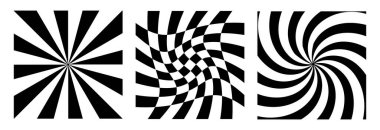 Vector trendy funny abstract retro 60s, 70s hippie cards in pop art comics style. Background with waves, spiral and curves for flyer template, art print, poster, paper, textile, cover, fabric