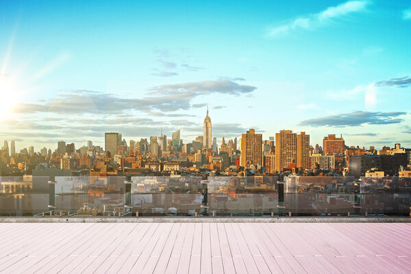 New York city skyline at sunset city view from roof