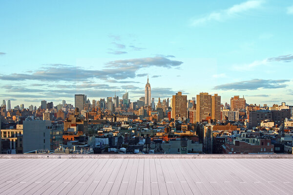 New York city skyline at sunrise city view from roof