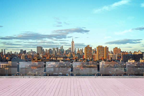 New York city skyline at sunset city view from roof