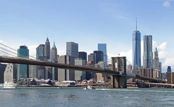 New York city and Brooklyn bridge at daytime