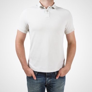 man in white polo t-shirt clipart
