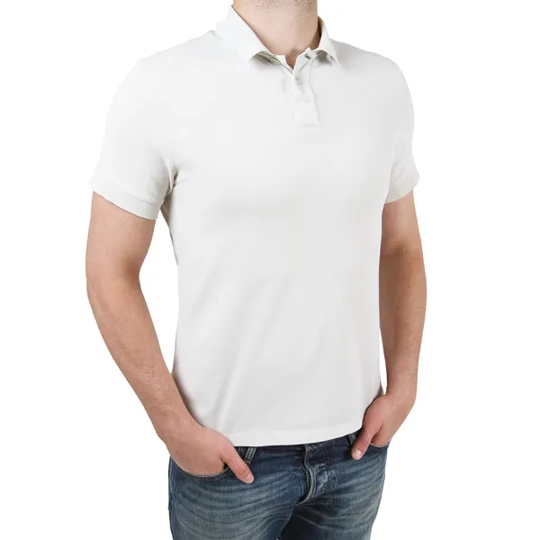 Парень в белой футболке для поло — стоковое фото