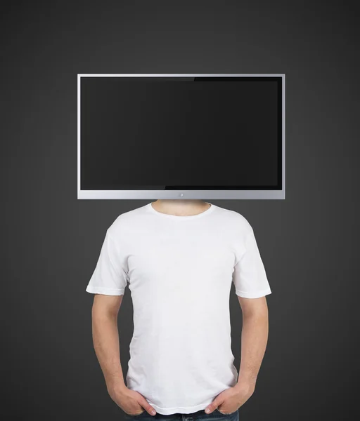 Boy with TV instead of head — Stock Photo, Image