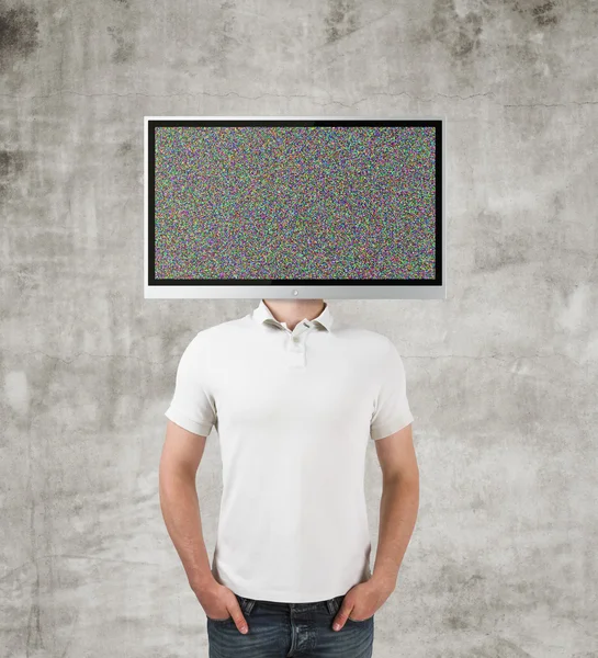 Menino com cabeça de TV — Fotografia de Stock