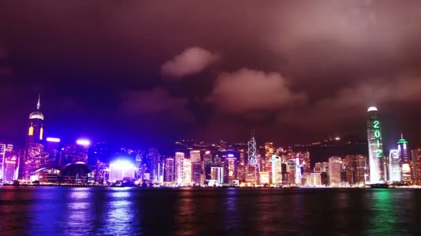 Hong kong skyline 's nachts — Stockvideo