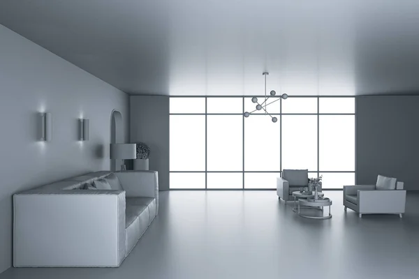 Nuevo Interior Gris Con Muebles Ventanas Luz Natural Diseño Estilo — Foto de Stock