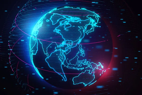 Светящийся Цифровой Голубой Глобус Голограммы Темном Фоне Интернет Земля Концепция — стоковое фото