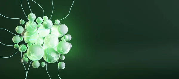 Abstract Panoramic Image Green Microbe Neurons Dark Background Mock Place — Stock Photo, Image