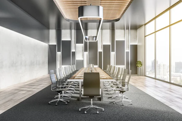 Modern Boarding Room Interior Windows City View Table Chairs Workplace — Stock Photo, Image
