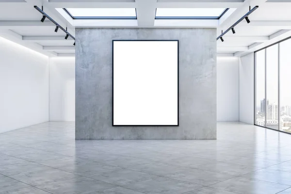 Interior Ruang Pameran Modern Dengan Spanduk Kosong Dinding Beton Perenderan — Stok Foto