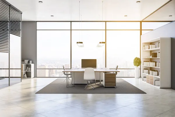 콘크리트 바닥재가 사무실입니다 장소와 공간이라는 개념입니다 렌더링 — 스톡 사진