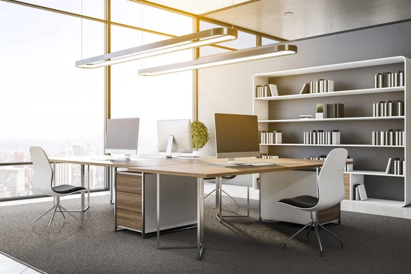 Interior Oficina Lujo Con Equipamiento Muebles Luz Solar Ventana Con — Foto de Stock
