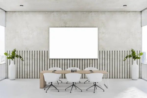 Modern White Glass Meeting Room Interior Empty Mock Poster Windows — Stock Photo, Image