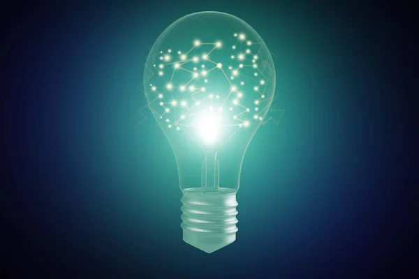 Творческая Светящаяся Лампа Многоугольными Соединениями Ярко Зеленом Фоне Идея Инновационная — стоковое фото