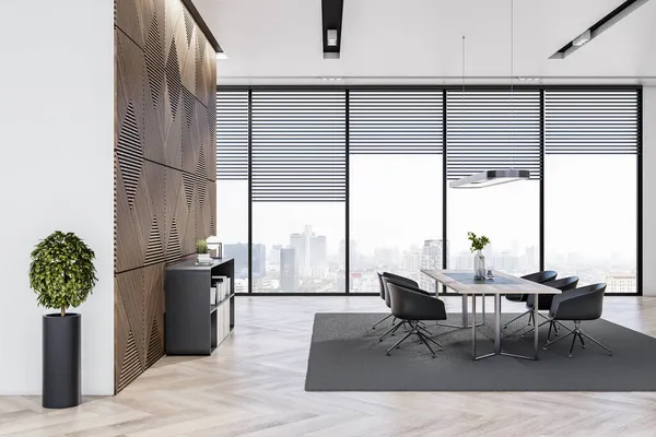Clean Meeting Room Interior Furniture Wooden Flooring Decorative Items Window — Stock Photo, Image