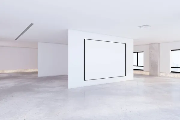 Hedendaagse Witte Tentoonstellingshal Interieur Met Mock Poster Plaats Daglicht Galerij — Stockfoto
